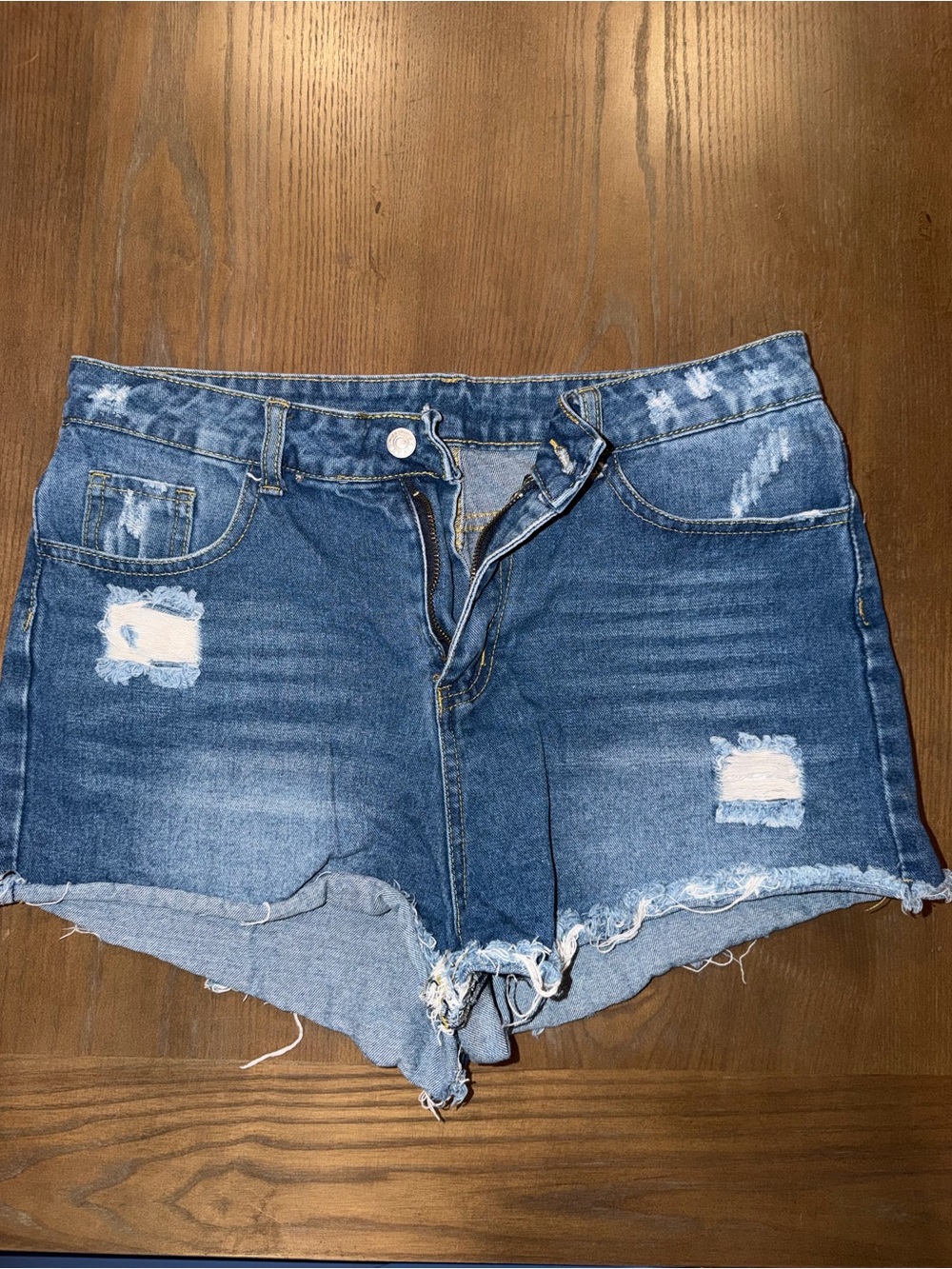 SHEIN Blue Distressed High-Rise Denim Shorts